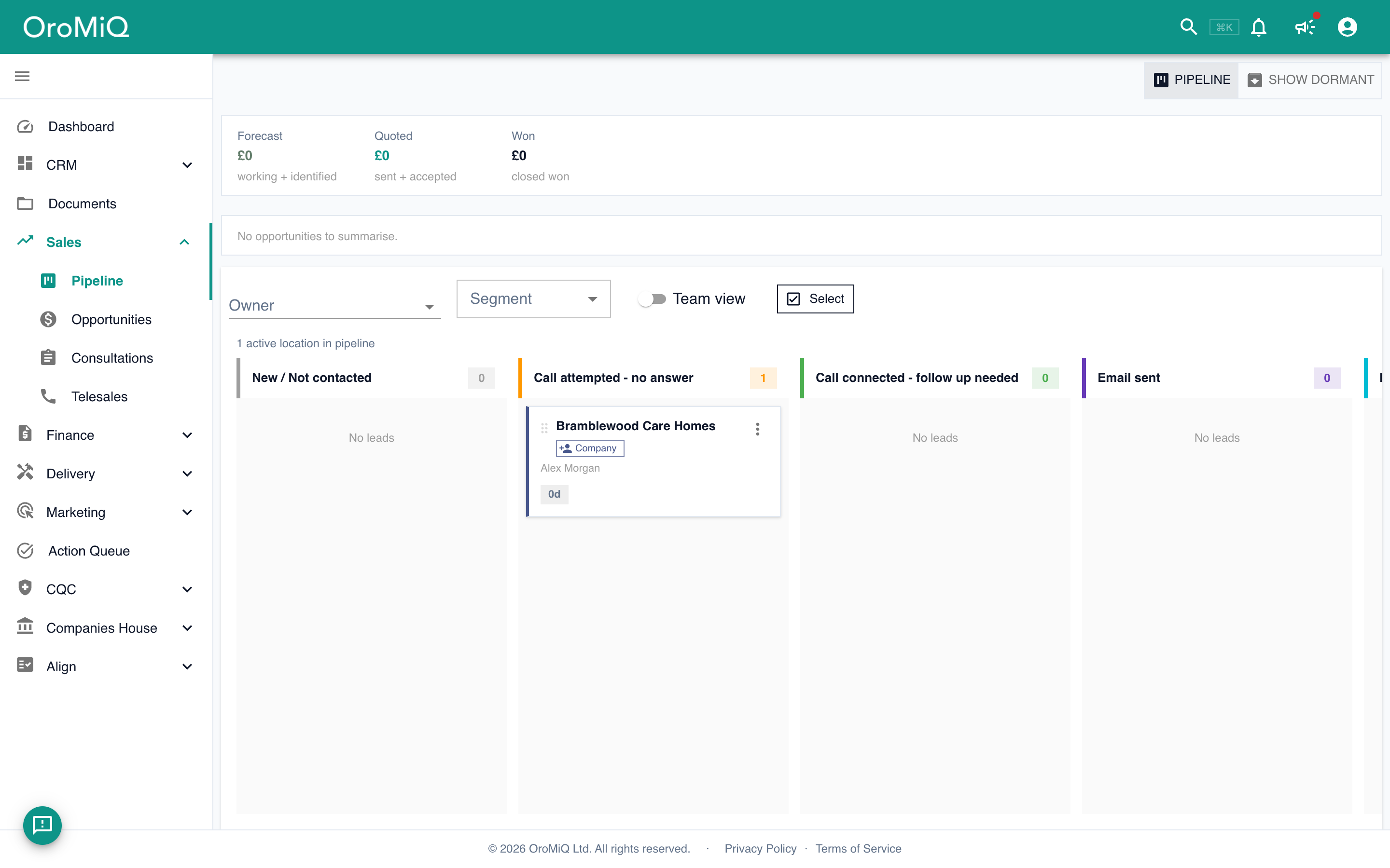 The pipeline board with the company card now in the next stage column.