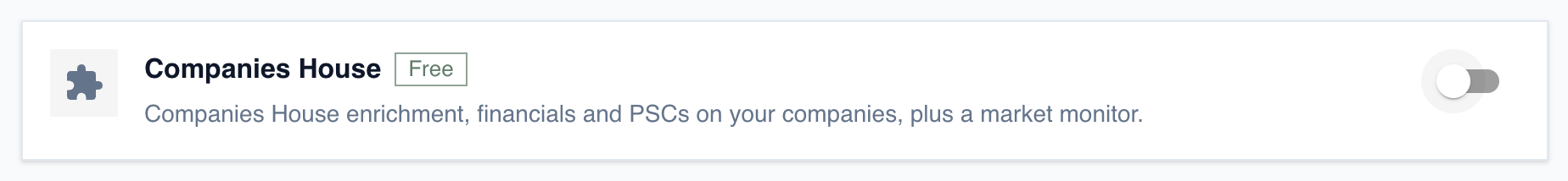 The Companies House add-on card with its toggle switched off.
