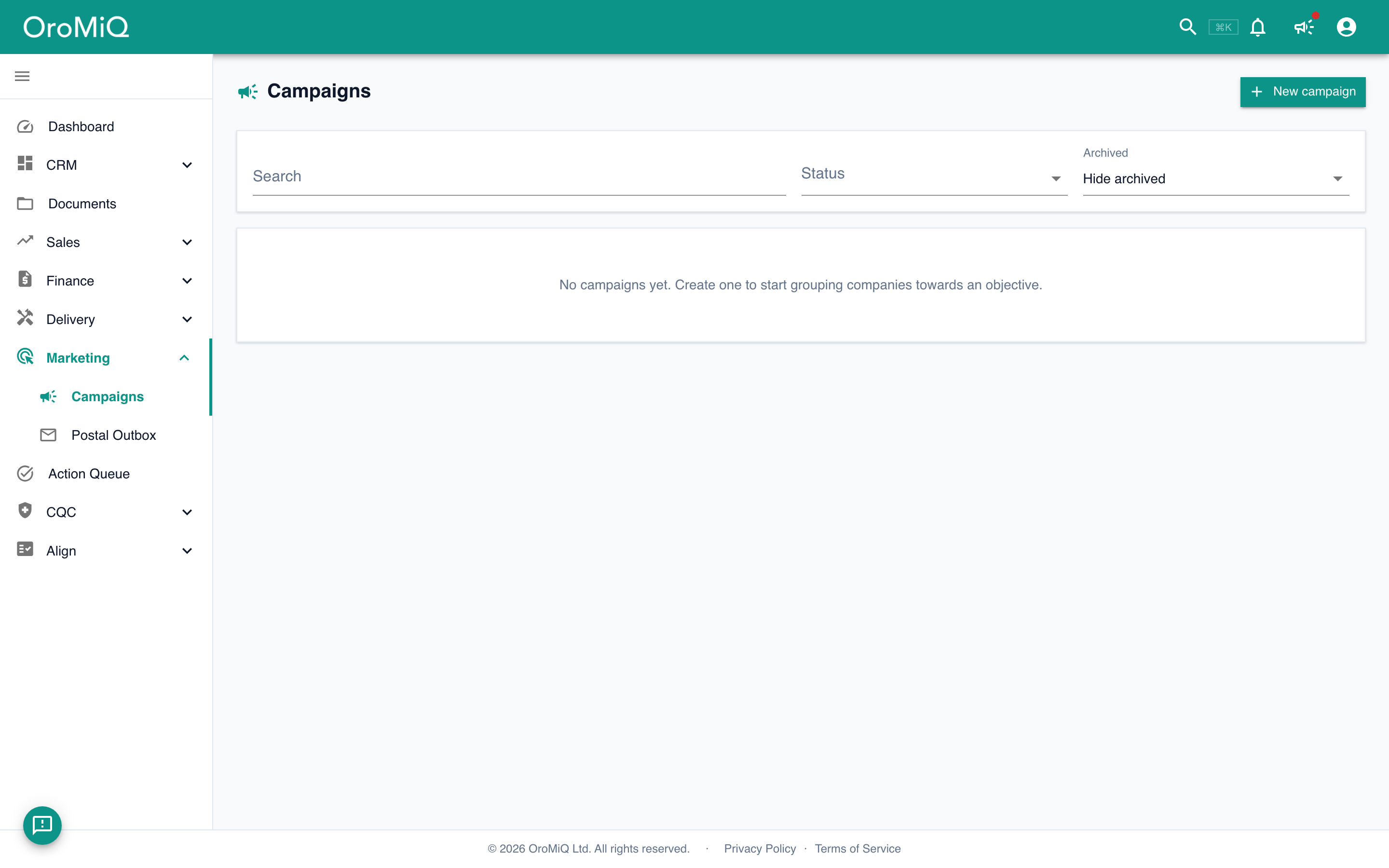 The OroMiQ sequence editor showing a multi-step email flow